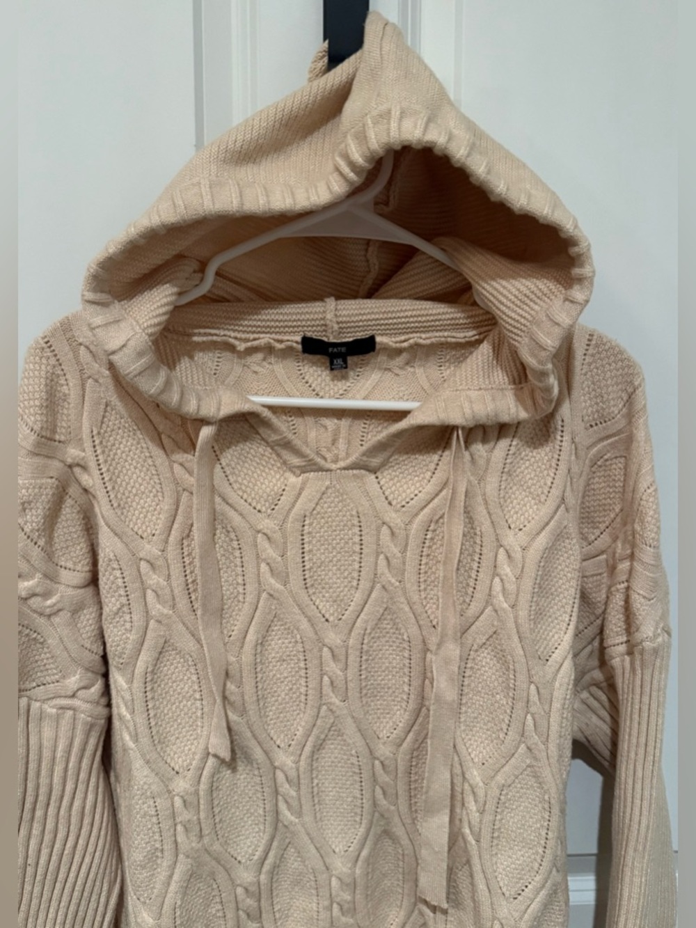 Fate Beige Cable Knit Hoodie Sweater